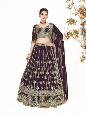Wine Georgette  Semi Stitched Lehenga and Unstitch Blouse with Dupatta 1