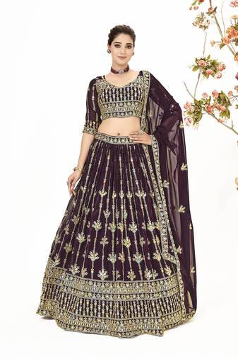 Wine Georgette  Semi Stitched Lehenga and Unstitch Blouse with Dupatta