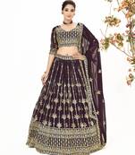 Wine Georgette  Semi Stitched Lehenga and Unstitch Blouse with Dupatta