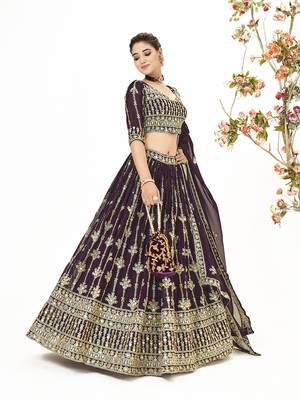 Wine Georgette  Semi Stitched Lehenga and Unstitch Blouse with Dupatta 2