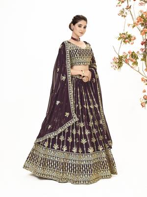 Wine Georgette  Semi Stitched Lehenga and Unstitch Blouse with Dupatta 3