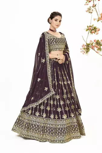 Wine Georgette  Semi Stitched Lehenga and Unstitch Blouse with Dupatta