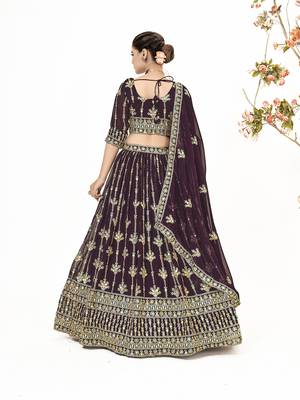Wine Georgette  Semi Stitched Lehenga and Unstitch Blouse with Dupatta 4