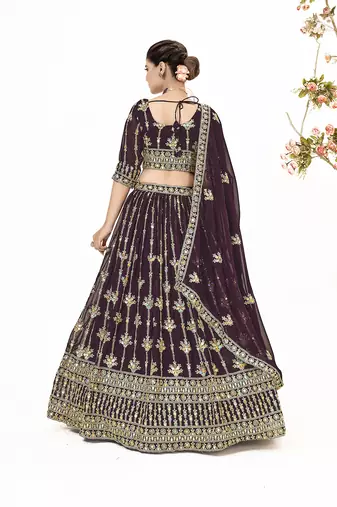 Wine Georgette  Semi Stitched Lehenga and Unstitch Blouse with Dupatta