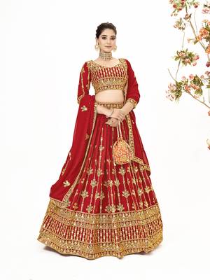 Red Georgette  Semi Stitched Lehenga and Unstitch Blouse with Dupatta 1