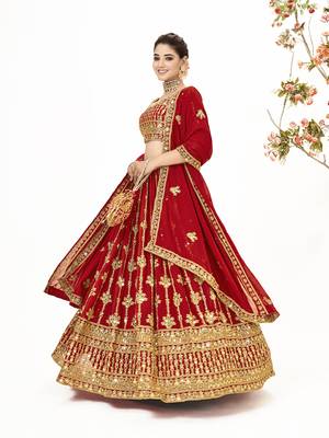 Red Georgette  Semi Stitched Lehenga and Unstitch Blouse with Dupatta 2