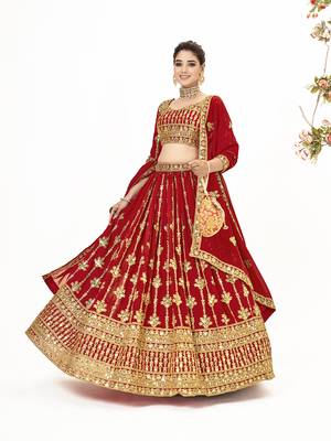 Red Georgette  Semi Stitched Lehenga and Unstitch Blouse with Dupatta 3