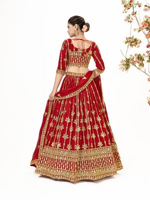 Red Georgette  Semi Stitched Lehenga and Unstitch Blouse with Dupatta 4
