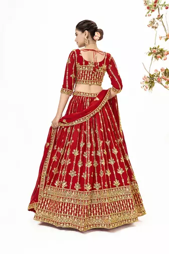 Red Georgette  Semi Stitched Lehenga and Unstitch Blouse with Dupatta
