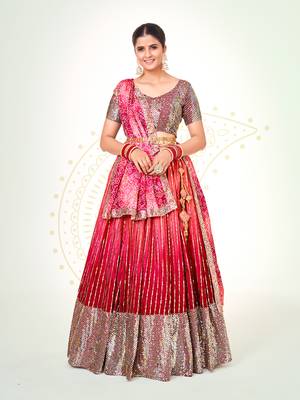 Rasberry Pink Silk  Semi Stitched Lehenga and Unstitch Blouse with Dupatta 1