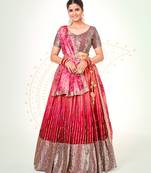 Rasberry Pink Silk  Semi Stitched Lehenga and Unstitch Blouse with Dupatta