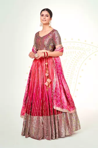 Rasberry Pink Silk  Semi Stitched Lehenga and Unstitch Blouse with Dupatta