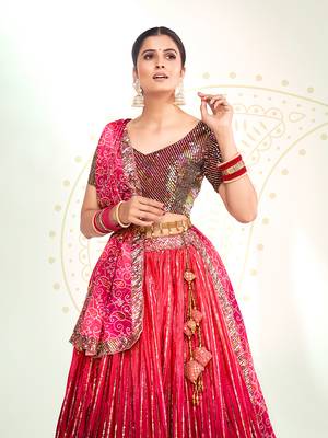 Rasberry Pink Silk  Semi Stitched Lehenga and Unstitch Blouse with Dupatta 4