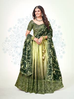 Green & Yellow Silk  Semi Stitched Lehenga and Unstitch Blouse with Dupatta 1