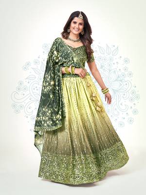 Green & Yellow Silk  Semi Stitched Lehenga and Unstitch Blouse with Dupatta 2