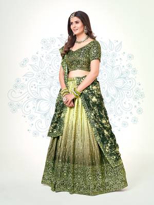 Green & Yellow Silk  Semi Stitched Lehenga and Unstitch Blouse with Dupatta 3