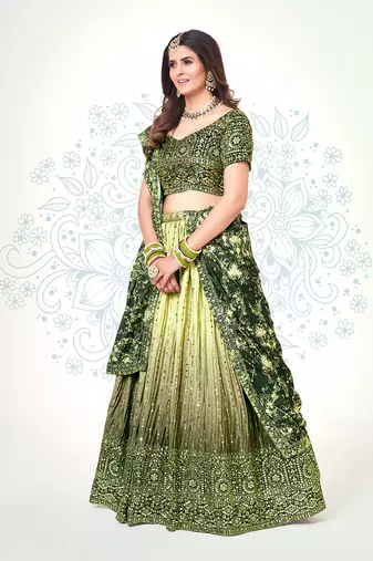 Green & Yellow Silk  Semi Stitched Lehenga and Unstitch Blouse with Dupatta