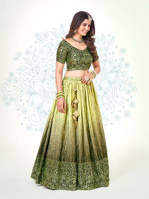 Green & Yellow Silk  Semi Stitched Lehenga and Unstitch Blouse with Dupatta 4