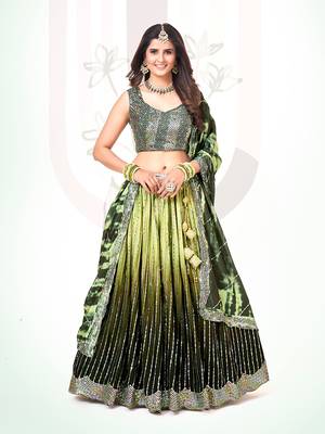 Green & Olive Silk  Semi Stitched Lehenga and Unstitch Blouse with Dupatta 1