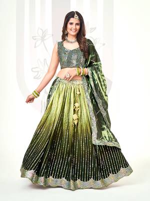 Green & Olive Silk  Semi Stitched Lehenga and Unstitch Blouse with Dupatta 2