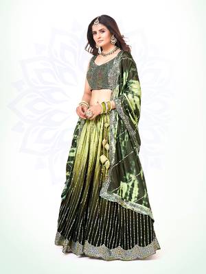 Green & Olive Silk  Semi Stitched Lehenga and Unstitch Blouse with Dupatta 3