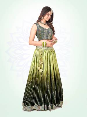 Green & Olive Silk  Semi Stitched Lehenga and Unstitch Blouse with Dupatta 4