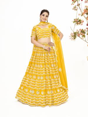 Yellow Georgette  Semi Stitched Lehenga and Unstitch Blouse with Dupatta 1