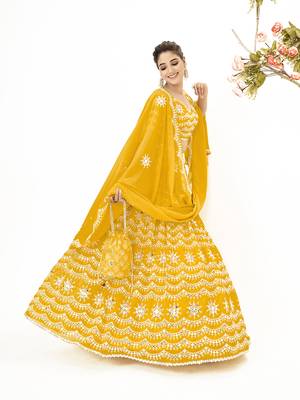 Yellow Georgette  Semi Stitched Lehenga and Unstitch Blouse with Dupatta 2