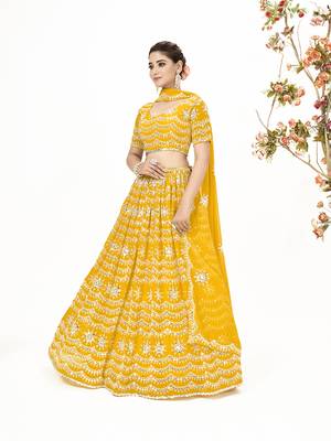 Yellow Georgette  Semi Stitched Lehenga and Unstitch Blouse with Dupatta 3