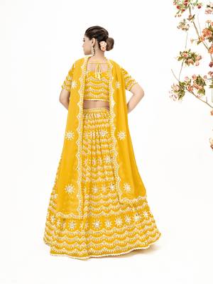 Yellow Georgette  Semi Stitched Lehenga and Unstitch Blouse with Dupatta 4