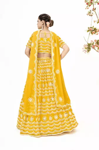 Yellow Georgette  Semi Stitched Lehenga and Unstitch Blouse with Dupatta