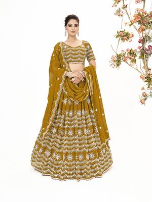 Mustard Georgette  Semi Stitched Lehenga and Unstitch Blouse with Dupatta 1