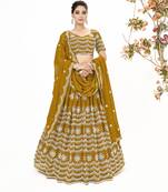 Mustard Georgette  Semi Stitched Lehenga and Unstitch Blouse with Dupatta