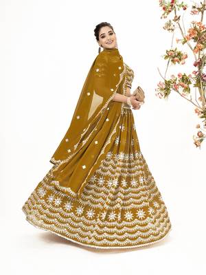 Mustard Georgette  Semi Stitched Lehenga and Unstitch Blouse with Dupatta 2