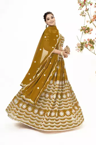 Mustard Georgette  Semi Stitched Lehenga and Unstitch Blouse with Dupatta