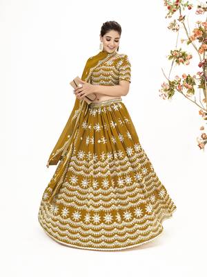 Mustard Georgette  Semi Stitched Lehenga and Unstitch Blouse with Dupatta 3