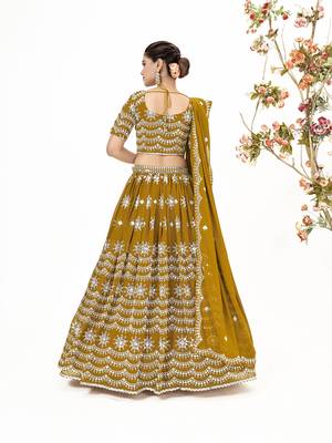 Mustard Georgette  Semi Stitched Lehenga and Unstitch Blouse with Dupatta 4