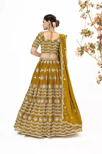 Mustard Georgette  Semi Stitched Lehenga and Unstitch Blouse with Dupatta