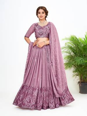 Onion Pink Georgette  Semi Stitched Lehenga and Unstitch Blouse with Dupatta 1
