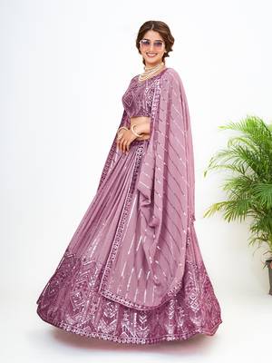 Onion Pink Georgette  Semi Stitched Lehenga and Unstitch Blouse with Dupatta 2