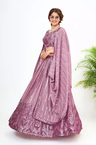 Onion Pink Georgette  Semi Stitched Lehenga and Unstitch Blouse with Dupatta