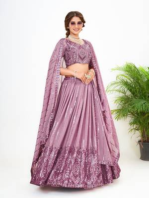 Onion Pink Georgette  Semi Stitched Lehenga and Unstitch Blouse with Dupatta 3