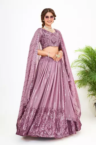 Onion Pink Georgette  Semi Stitched Lehenga and Unstitch Blouse with Dupatta