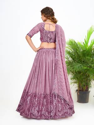 Onion Pink Georgette  Semi Stitched Lehenga and Unstitch Blouse with Dupatta 4
