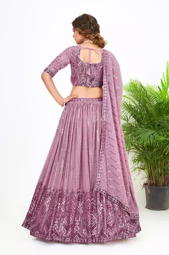 Onion Pink Georgette  Semi Stitched Lehenga and Unstitch Blouse with Dupatta