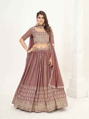 Nude Pink Georgette  Semi Stitched Lehenga and Unstitch Blouse with Dupatta 1