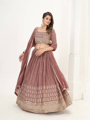 Nude Pink Georgette  Semi Stitched Lehenga and Unstitch Blouse with Dupatta 2