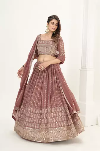 Nude Pink Georgette  Semi Stitched Lehenga and Unstitch Blouse with Dupatta