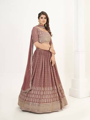 Nude Pink Georgette  Semi Stitched Lehenga and Unstitch Blouse with Dupatta 3