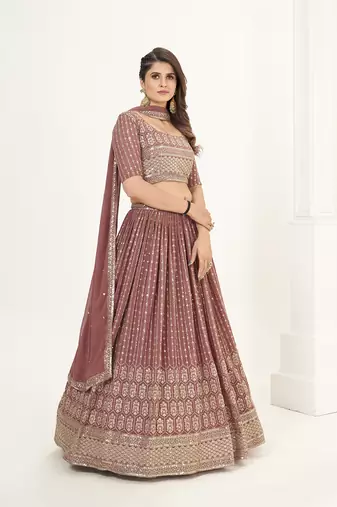 Nude Pink Georgette  Semi Stitched Lehenga and Unstitch Blouse with Dupatta